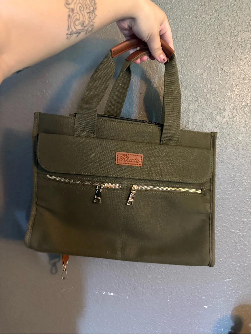 Olive Green Canvas Brief Tote